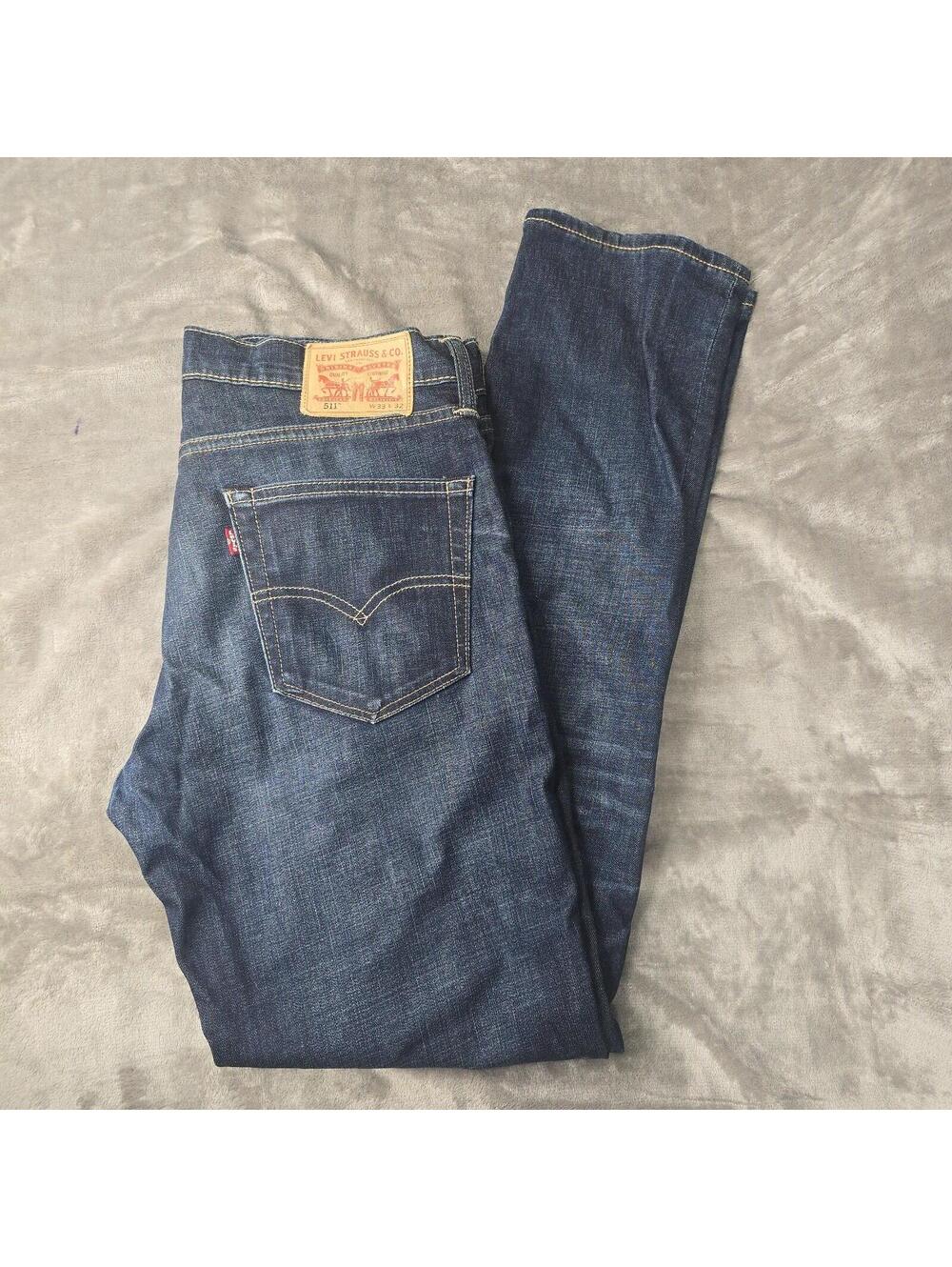 Levis' 511 Jeans Men's 33x32 Blue Dark Dye Slim Fit Stretch Denim Leather Patch